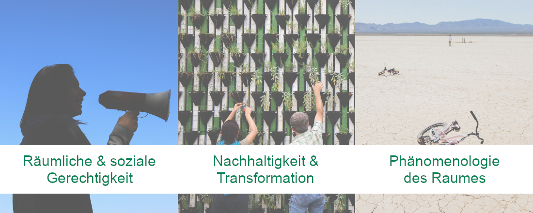 Räumliche & soziale Gerechtigkeit Nachhaltigkeit & Transformation Phänomenologie des Raums